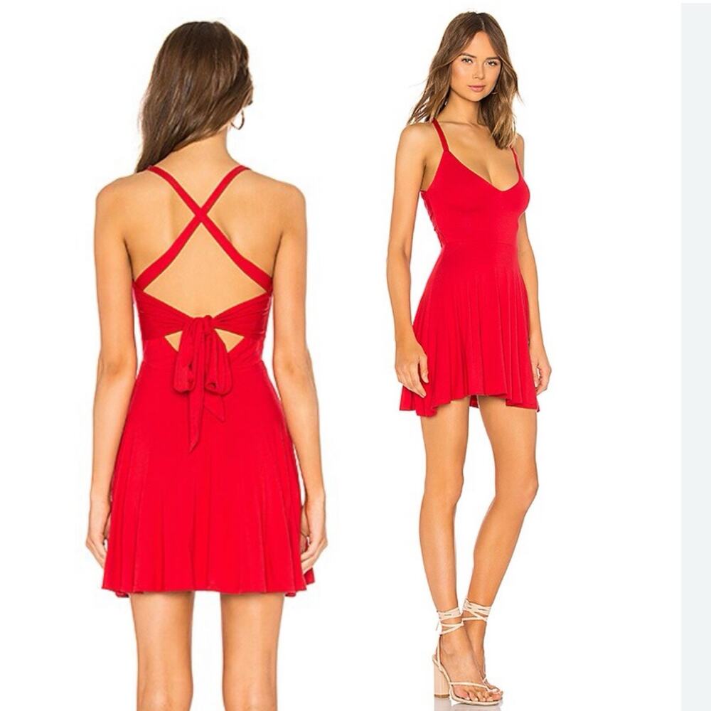NWT Lovers and Friends Ken Dress Poppy Red Size Large Halter Fit & Flare - Picture 5 of 10